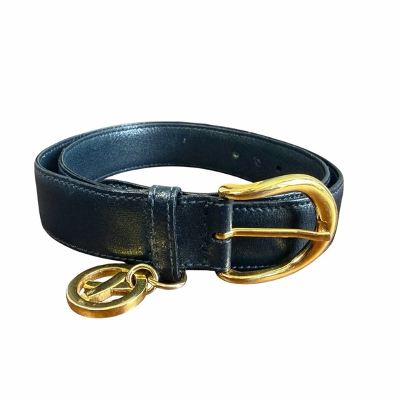 Paloma Picasso Vintage Dark Navy Blue Elegant Leather Belt with Gold Buckle main image 5